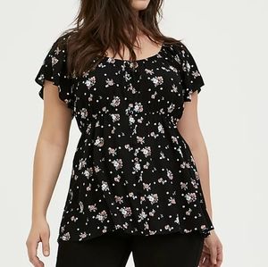 NWT Torrid black floral print butterfly sleeve top